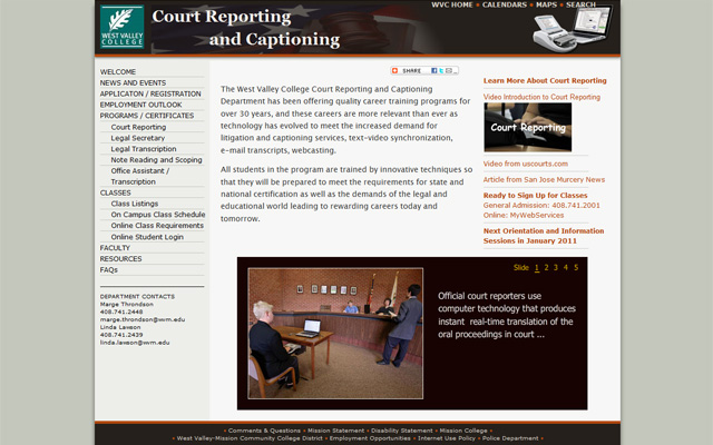 West Valley College Digital Media Department Site Design  1