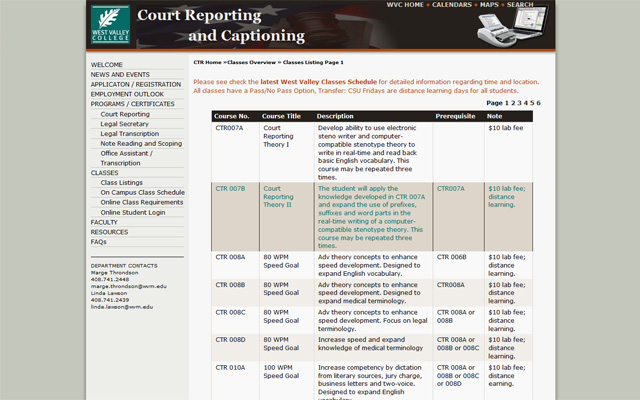 West Valley College Court Reporting and Related Technology Department Site Design  3