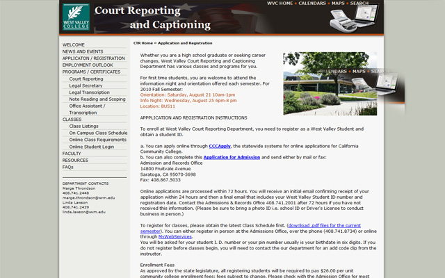 West Valley College Court Reporting and Related Technology Department Site Design  3