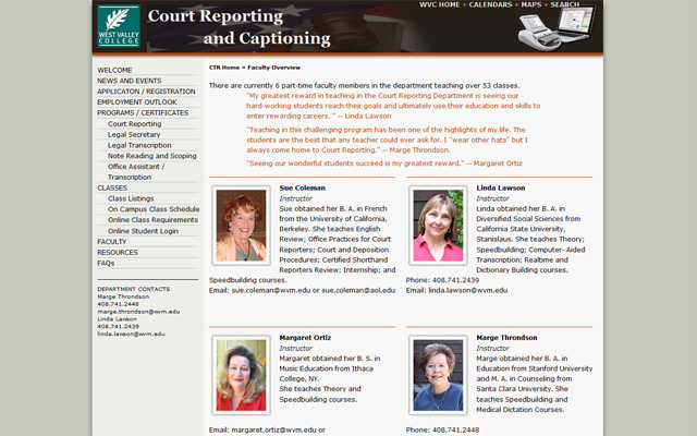 West Valley College Court Reporting and Related Technology Department Site Design  4